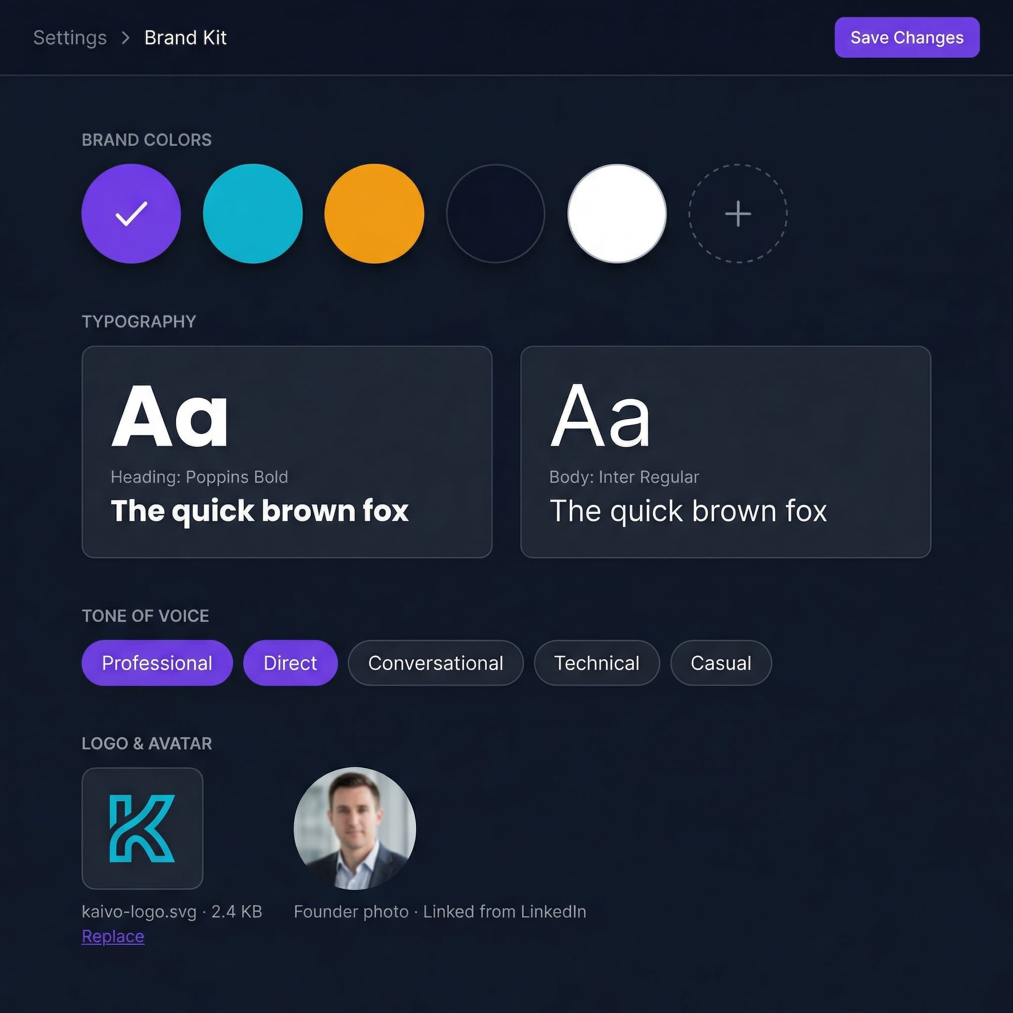 Brand Kit panel in Blendin