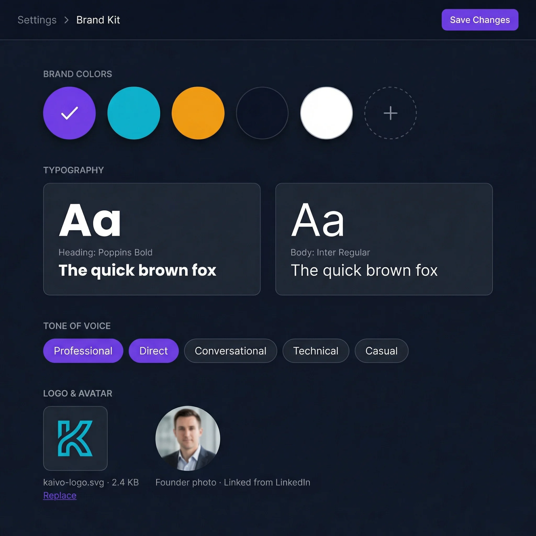 Brand Kit panel in Blendin